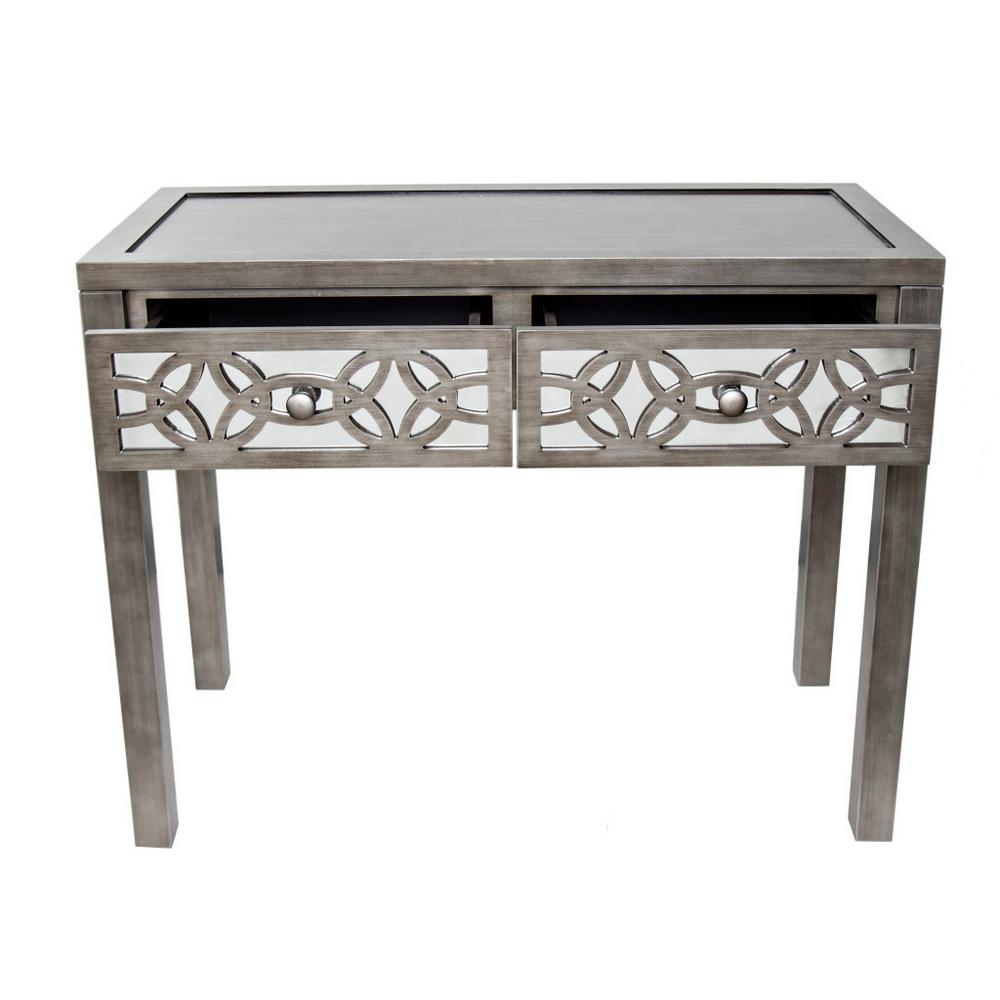 River Of Goods Silver Mirrored 2 Drawer Console Table 16404 The