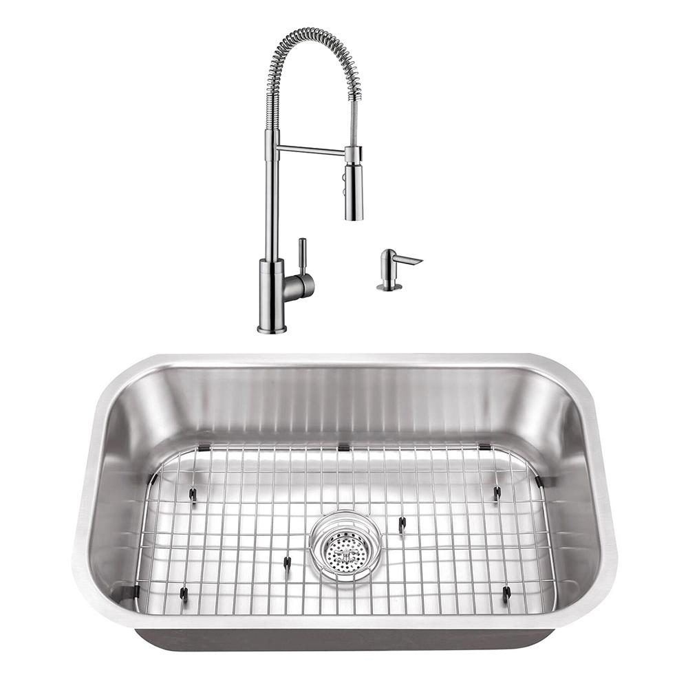 Cahaba Undermount Stainless Steel 30 In Large Single Bowl Kitchen Sink With Brushed Nickel Faucet