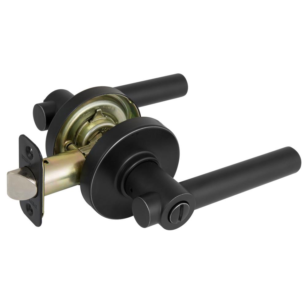 Defiant Woodbridge Matte Black Privacy Door Lever with Round Rose ...