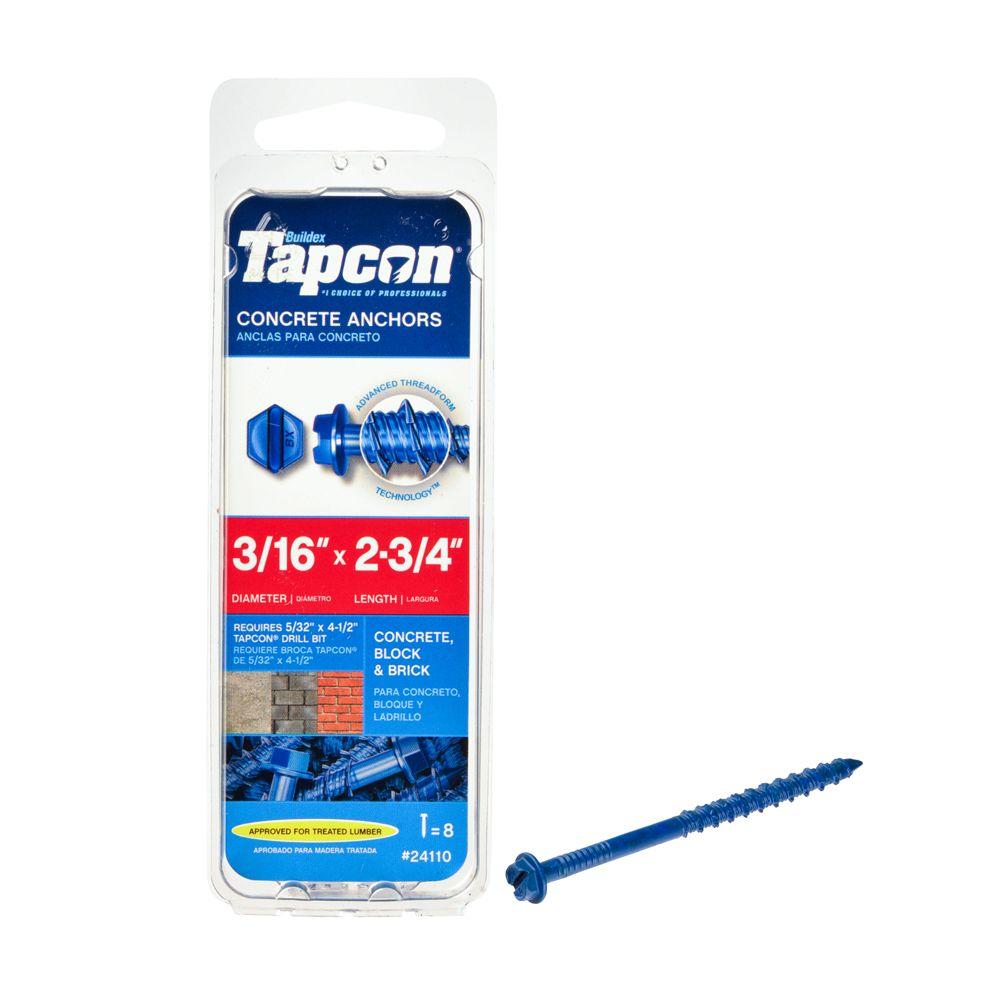 Tapcon 3/16 in. x 23/4 in. HexWasherHead Concrete Anchors (8Pack