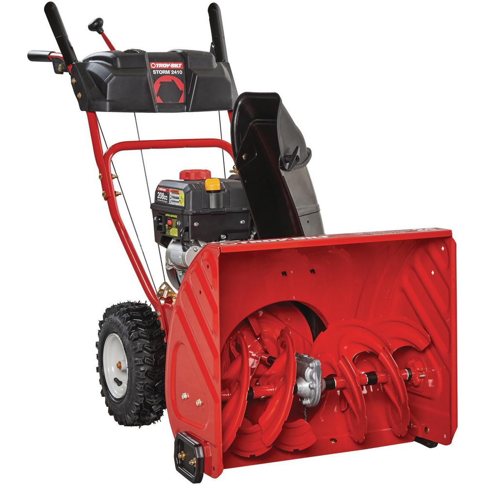Troy Bilt 24 In 208 Cc Two Stage Gas Snow Blower With Electric Start Self Propelled Storm 2410 The Home Depot