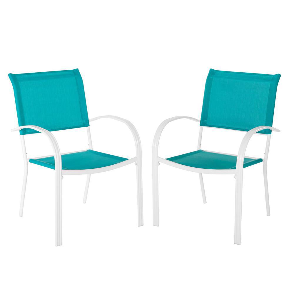 Hampton Bay Mix And Match White Stackable Sling Outdoor Dining Chair Mix And Match White Stackable Sling Outdoor Dining Chair In Emerald Coast 2 Pack