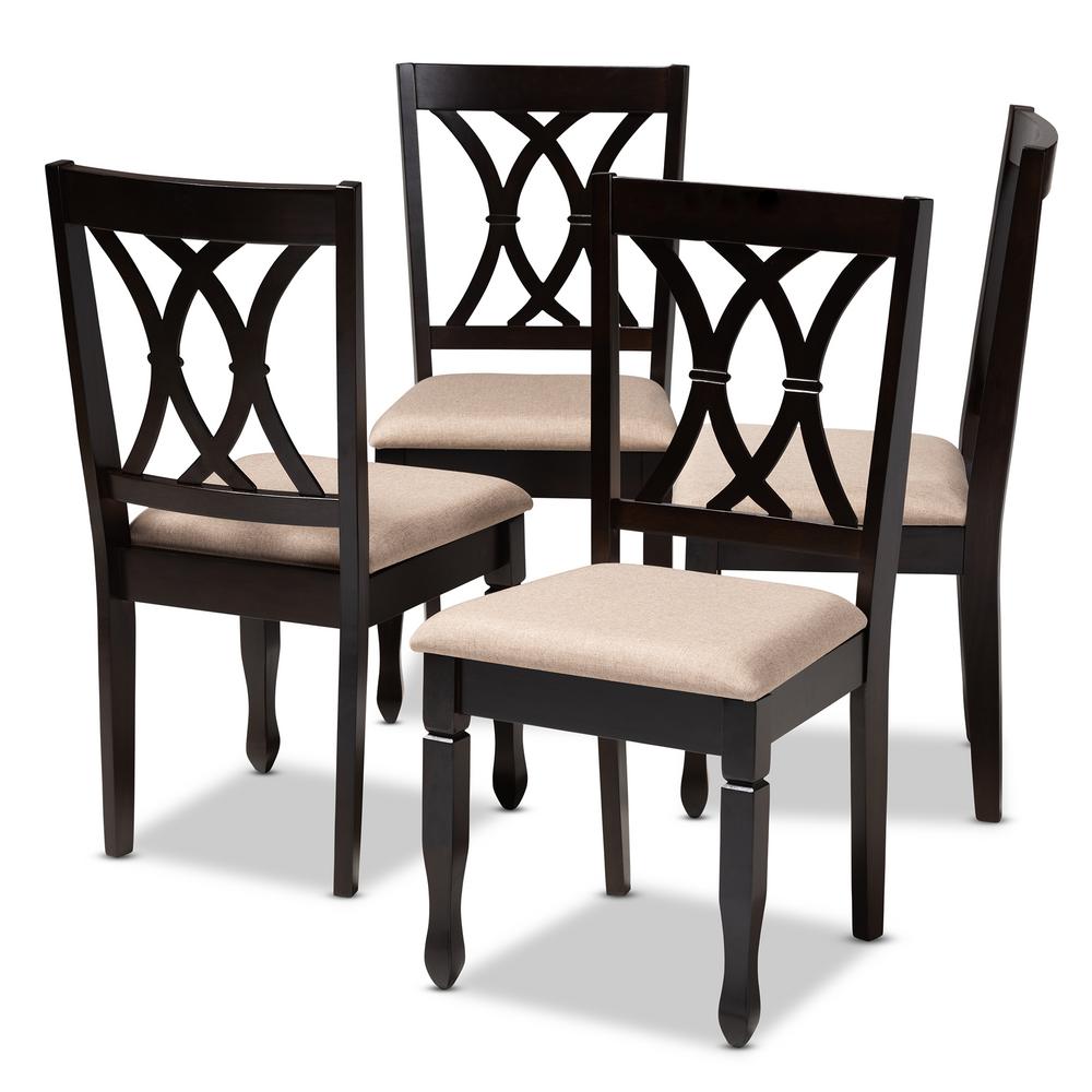 Baxton Studio Reneau Sand Brown and Espresso Fabric Dining Chair (Set