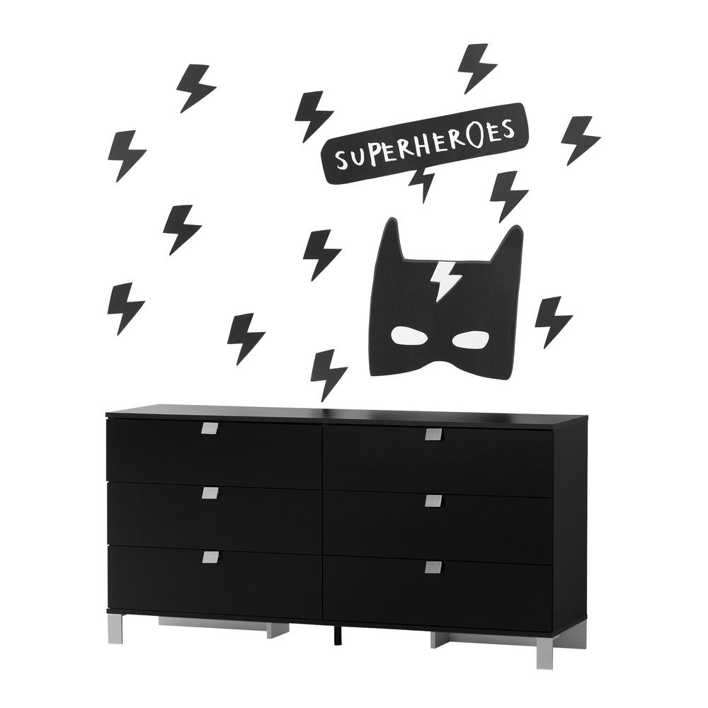 South S Spark Pure Black 6 Drawer Double Dresser With South S Spark Pure Black 6 Drawer Double Dresser With Superheroes Wall Decals