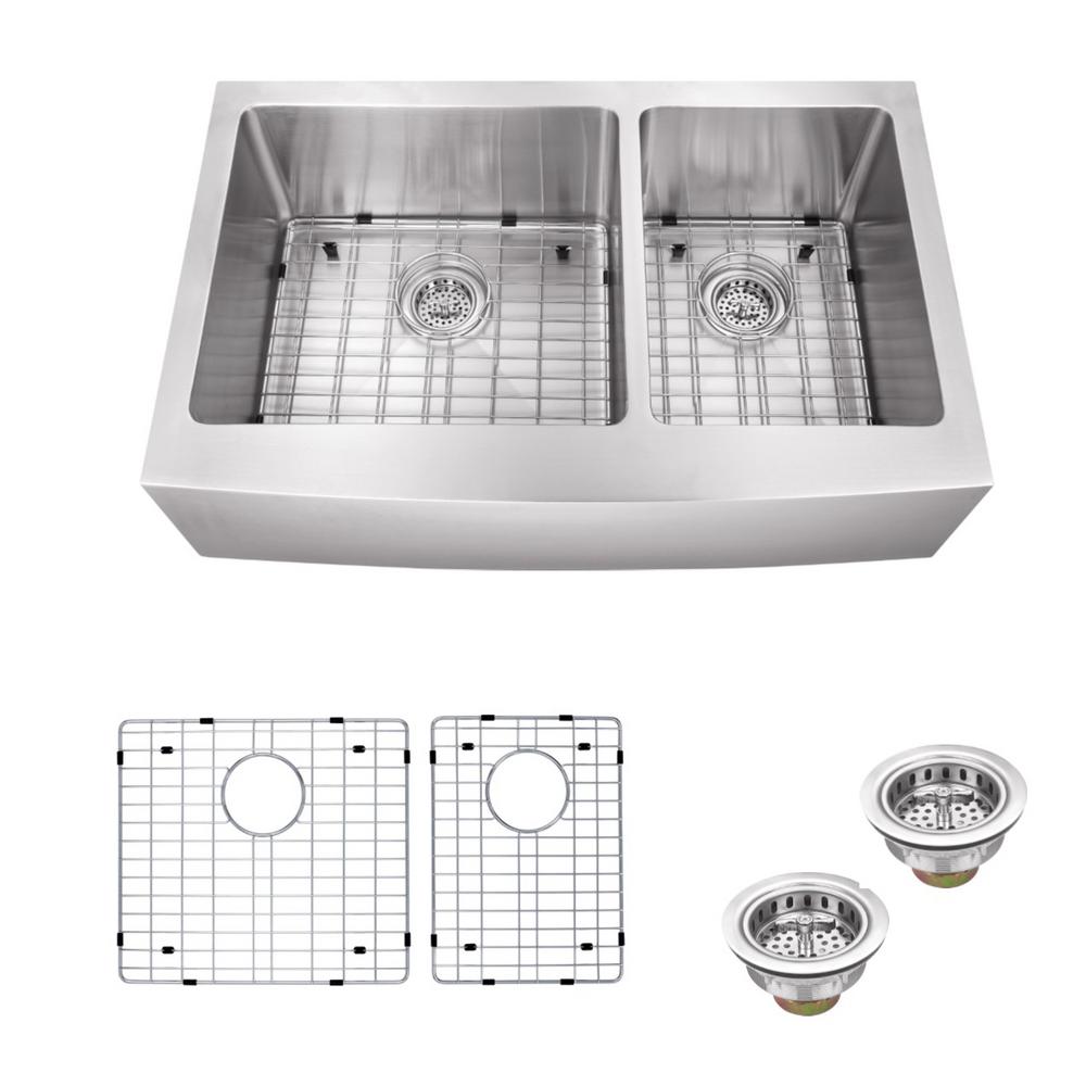 Schon All-in-One Farmhouse Apron Front Stainless Steel 36 in. Double Bowl Kitchen Sink, Brushed Satin was $500.4 now $359.0 (28.0% off)