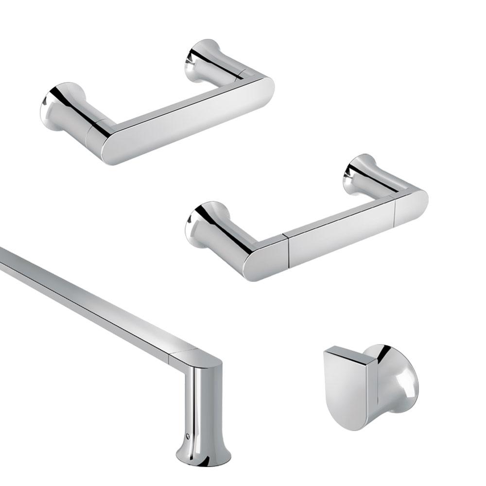AVIANO 4 Piece Contemporary Bathroom Hardware Accessories Set With 24 Towel Bar Chrome Finish