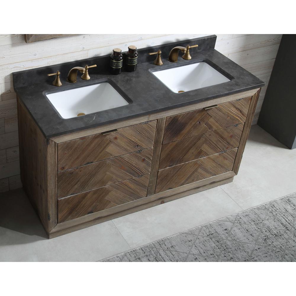 60 In Vanity In Brown With Black Moon Stone Top With White Basin