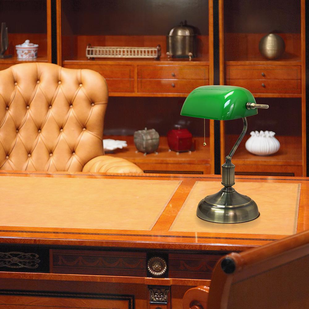 green lamp desk