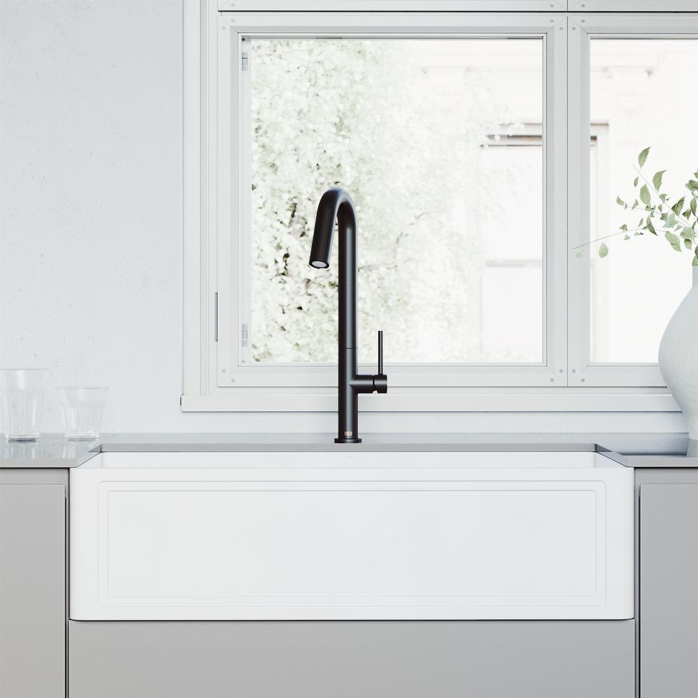 Vigo All In One Farmhouse A Front Matte Stone 36 Single Bowl Kitchen Sink With Faucet Black