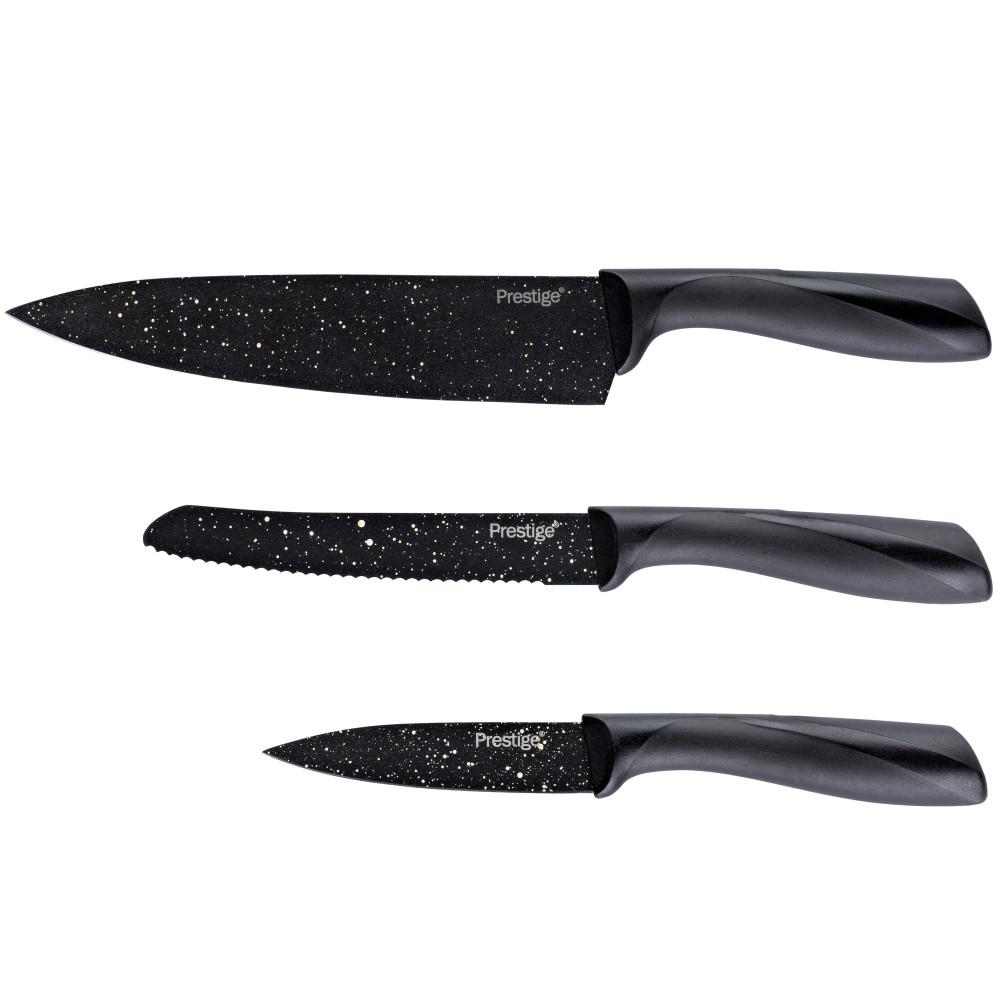 Prestige Stone Quartz 3Piece Nonstick Knife Set Black and Gold Speckle