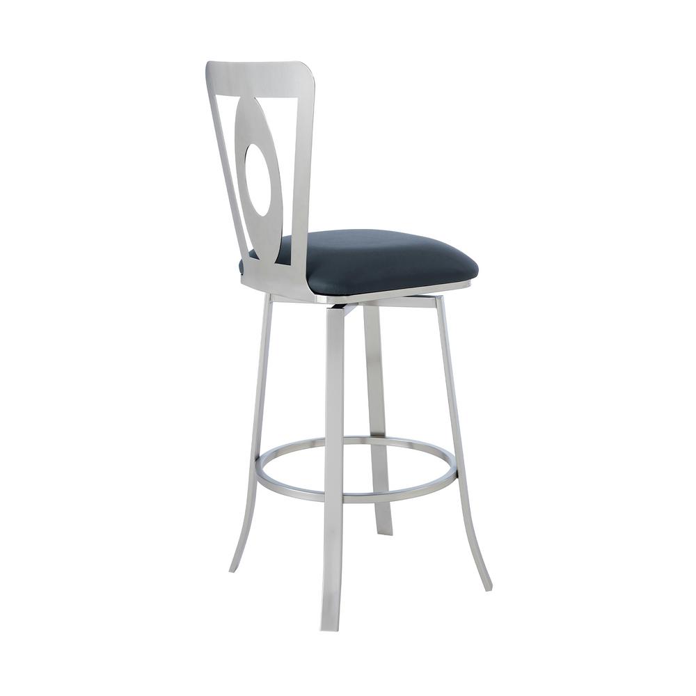 Armen Living Akira Contemporary 26 In Counter Height In Brushed Stainless Steel Finish And Grey Faux Leather Bar Stool 721535737581 The Home Depot
