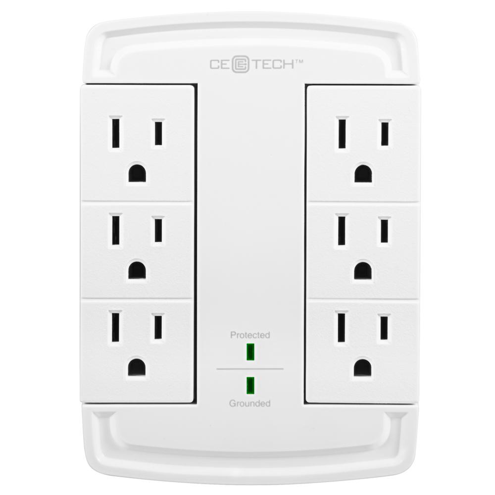 CE TECH 6Outlet Swivel Wall Tap Surge Protector, WhiteHDC600WSWH