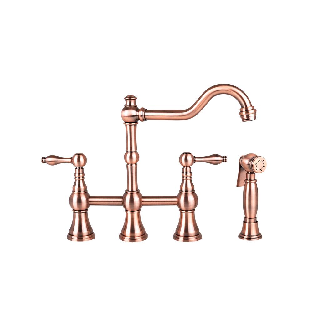 Brienza 2 Handle Bridge Kitchen Faucet With Side Sprayer In Antique Copper N96718 Ac The Home Depot
