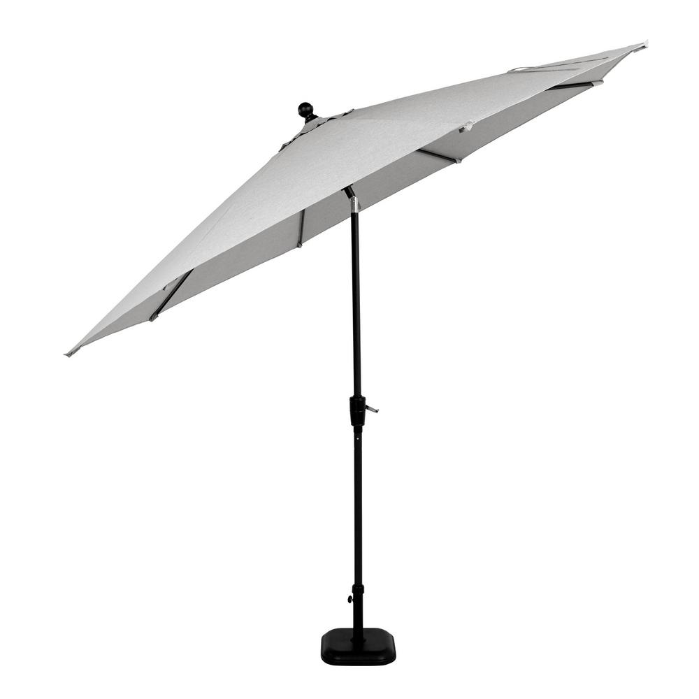 Hampton Bay 10 Ft Aluminum Auto Tilt Market Outdoor Patio Umbrella In Stone Gray 9110 01130900 The Home Depot