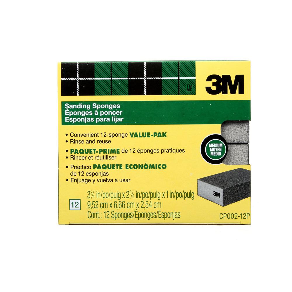 3m 3 3 4 In X 2 5 8 In X 1 In Sanding Sponge Medium Grit 12 Pack Cp002 12p The Home Depot