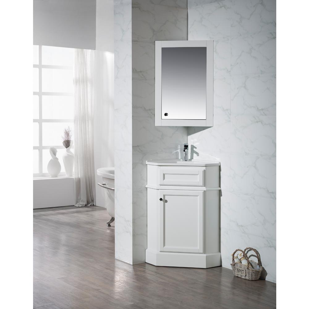 Stufurhome Hampton 27 In W Corner Vanity White With Porcelain Corner Vanity In White With Porcelain