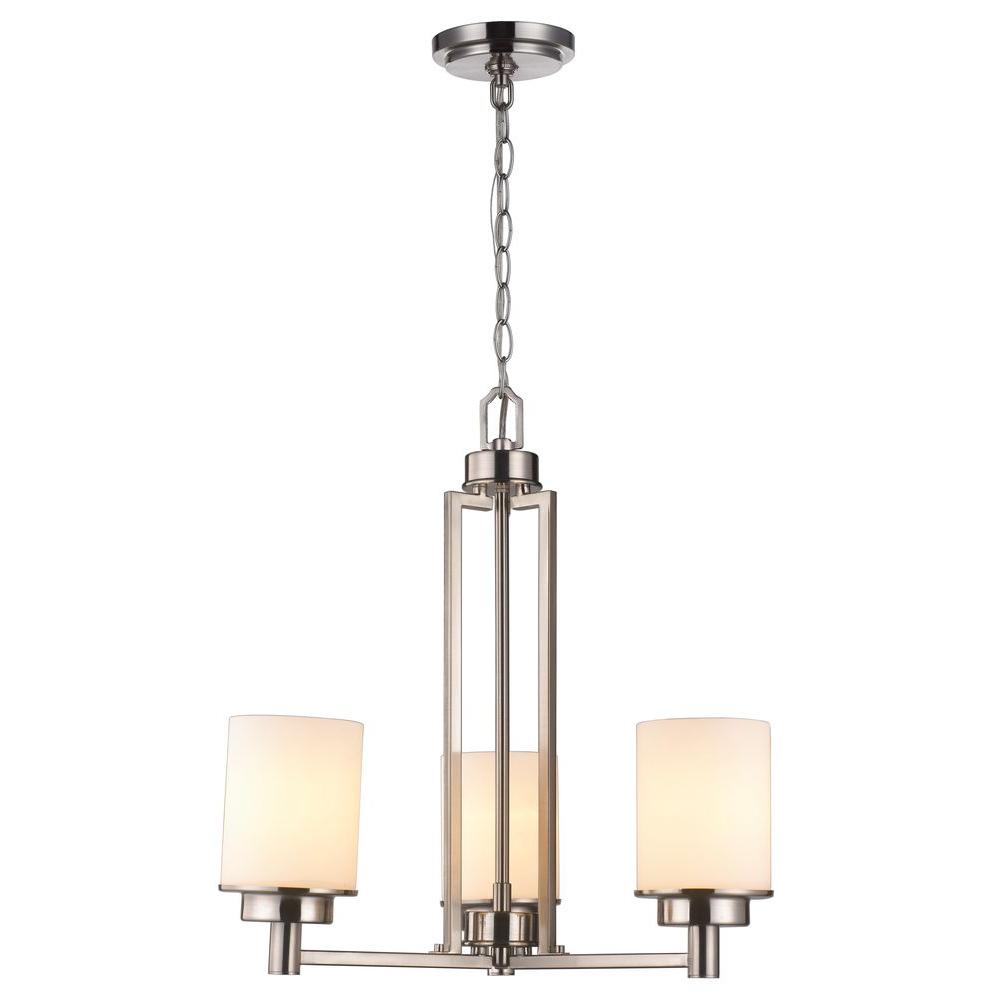 Island Clearance Chandeliers Lighting The Home Depot 3 Light Brushed Nickel Chandelier With White Frosted Gl Shade