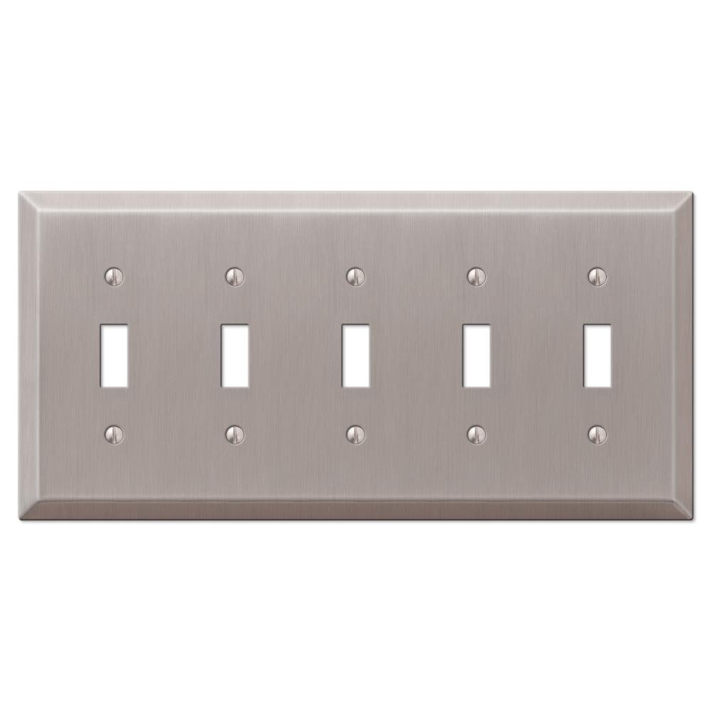 AMERELLE Metallic 5 Gang Toggle Steel Wall Plate Brushed Nickel