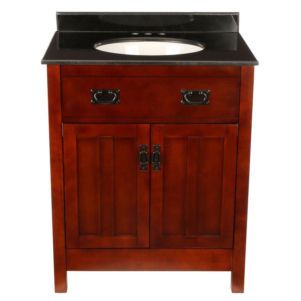 Ove Decors Cain 28 In Vanity In Dark Walnut With Granite Vanity Top In Black Cain 28 The Home Depot