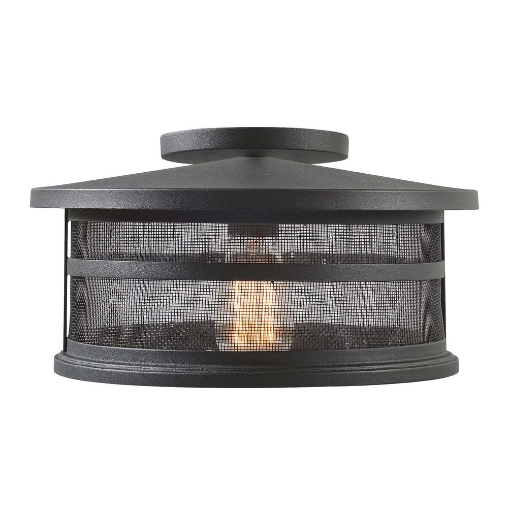 Black Kenroy Home Outdoor Flush Mount Lights Ceiling Carlson 1 Light Black Outdoor Semi Flush Mount