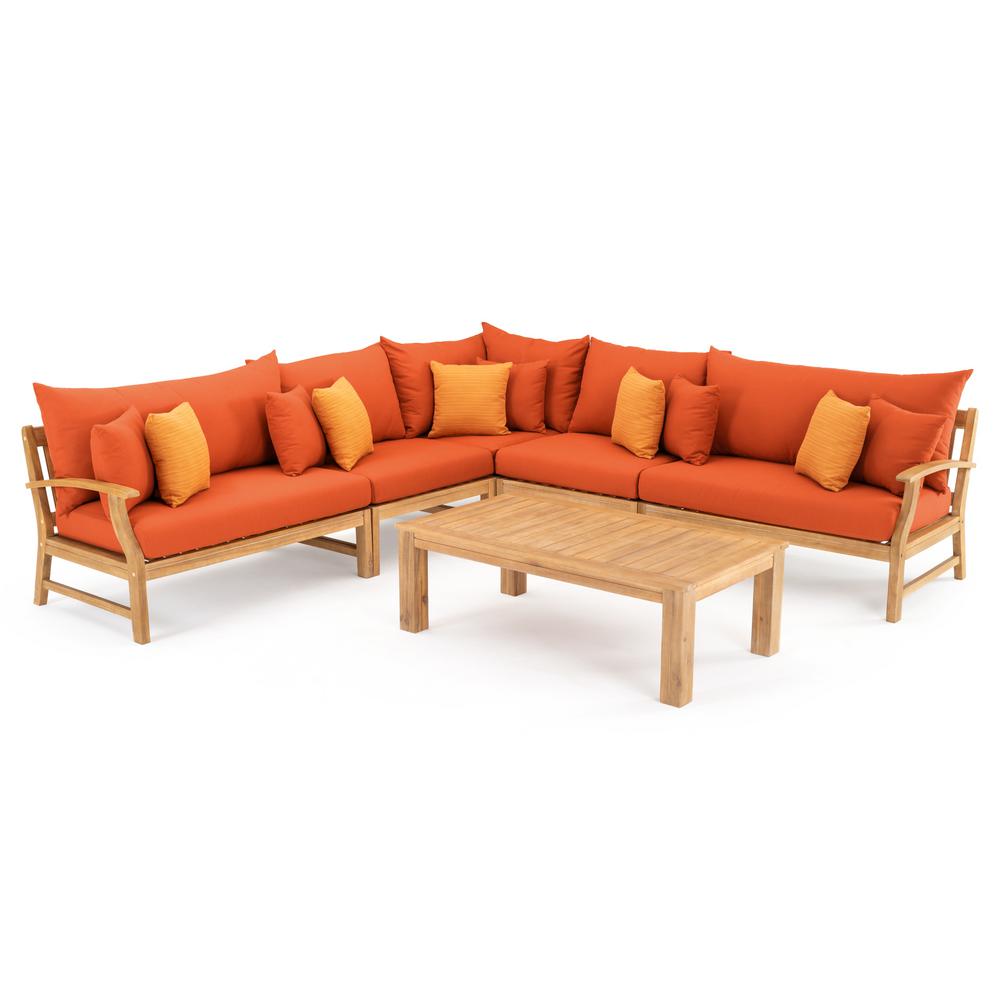 Rst Brands Kooper 6 Piece Wood Outdoor Sectional Set With Sunbrella Tikka Orange Cushions Op Awss6 Kpr Tka K The Home Depot