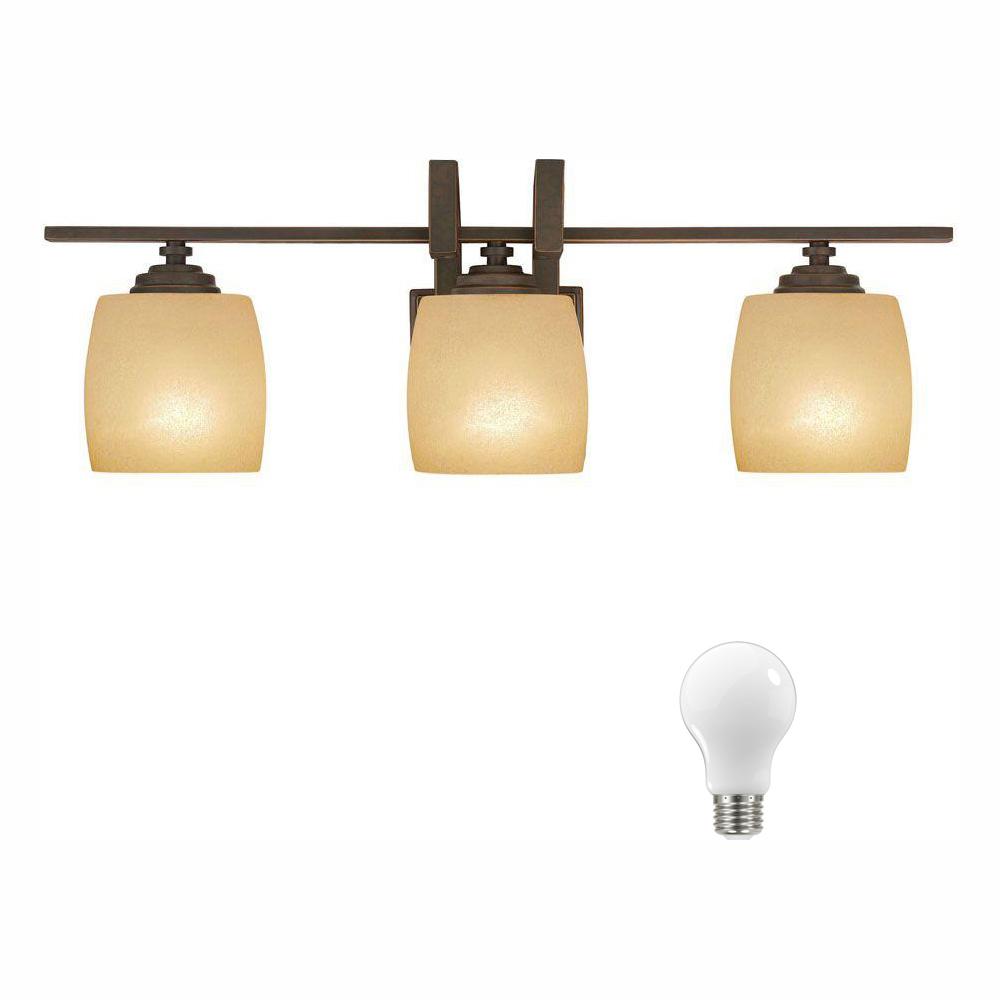 Hampton Bay 3 Light Bronze Vanity With Scavo Glass Hampton Bay 3 Light Bronze Vanity With Scavo Glass Shade Dimmable Led Daylight