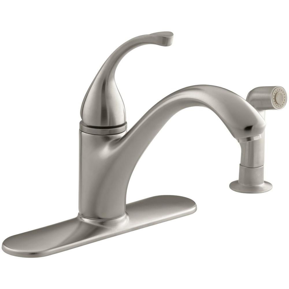 KOHLER Forte Single Handle Standard Kitchen Faucet With Side Sprayer In   Vibrant Brushed Nickel Kohler Standard Spout Faucets K 10412 Bn 64 1000 