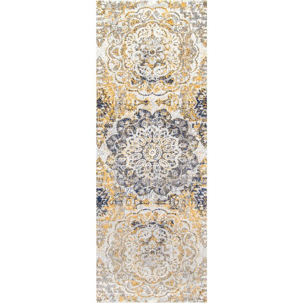 nuLOOM Lita Faded Damask Gold 3 ft. x 8 ft. Runner RugRZBD52A2808