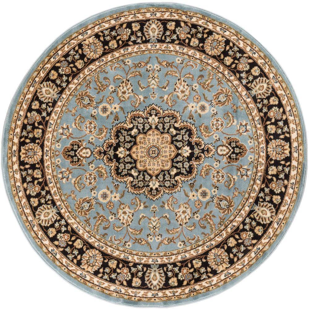 5 x 5 ft. Round Area Rug Oriental Style Design Pattern Stain Resistant