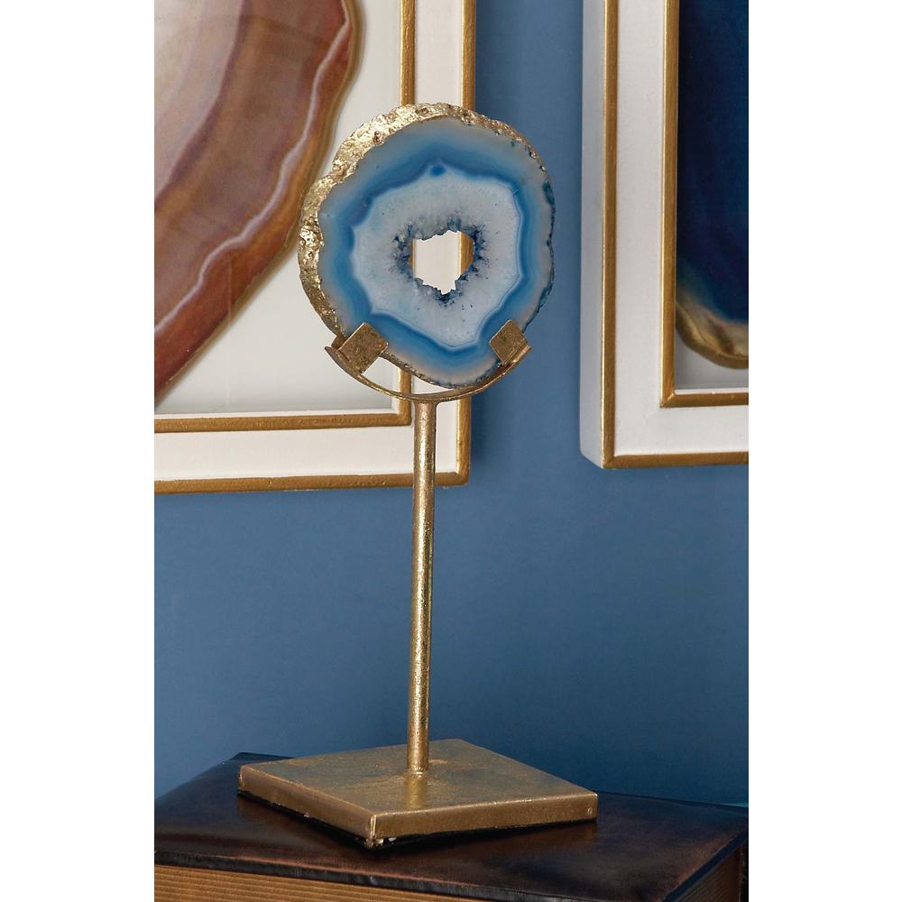 10 in. Agate Stone Decorative Sculpture in Marbling Blue and White