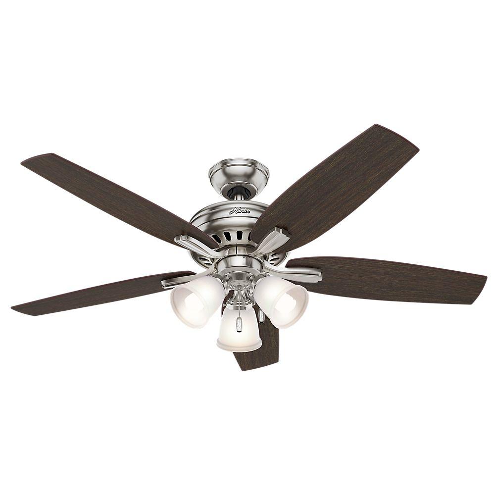 Hunter Newsome 52 In Indoor Brushed Nickel Ceiling Fan With Light Kit Bundled With Handheld Remote Control