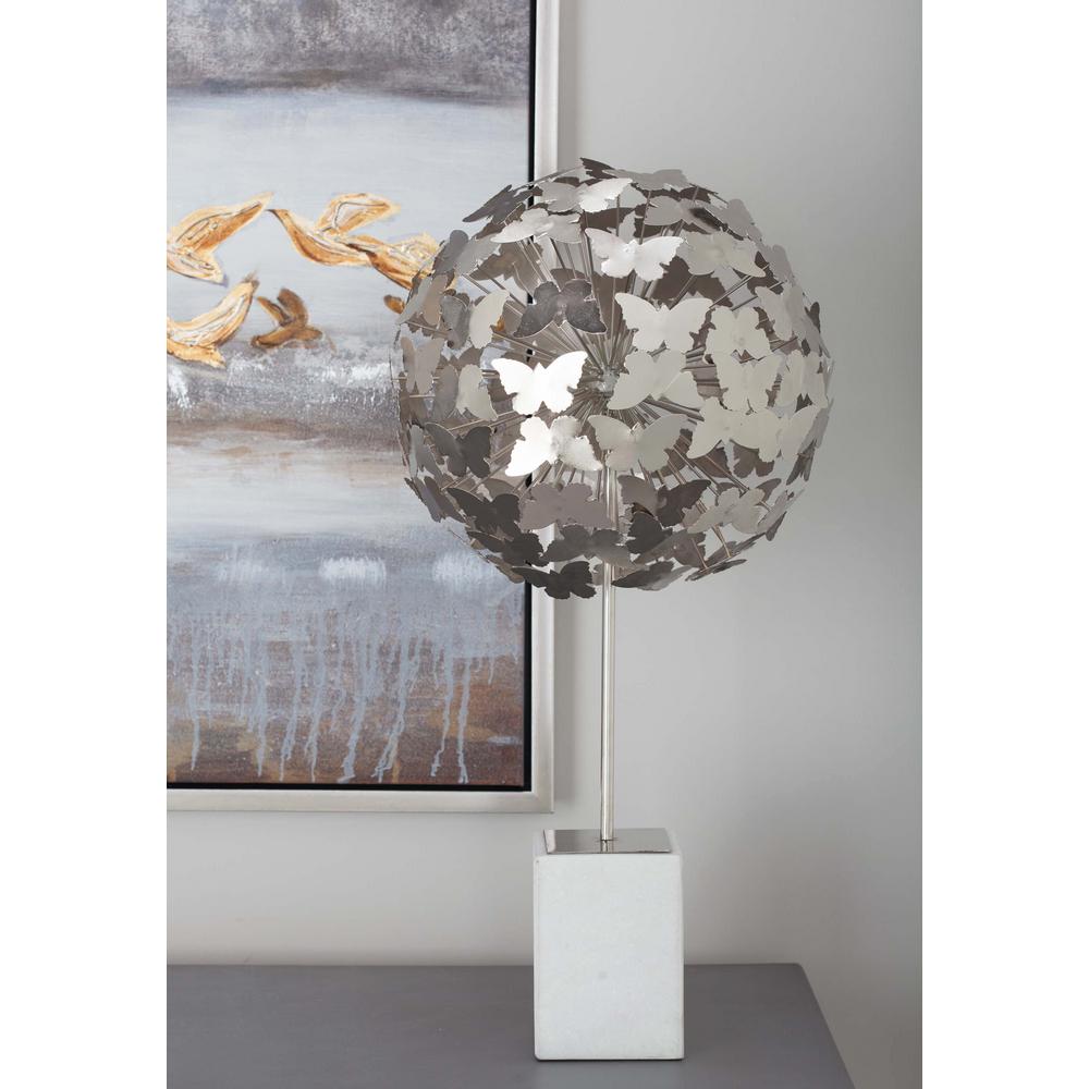 Litton Lane 24 In Butterfly Ball Decorative Sculpture In Silver