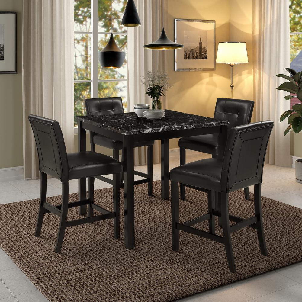 Black 5 Piece Faux Marble Counter Height Dining Set Black 5 Piece Faux Marble Counter Height Dining Set
