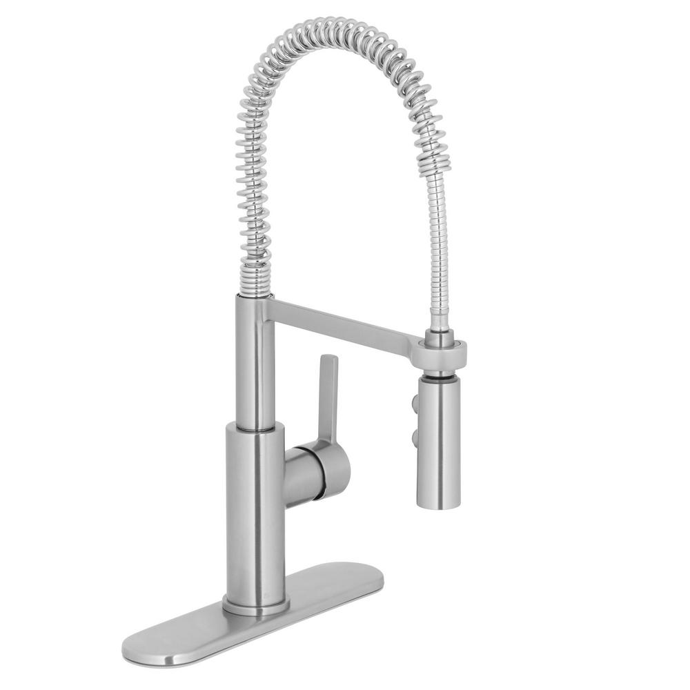 Glacier Bay Statham Single Handle Coil Spring Neck Kitchen Faucet With TurboSpray And FastMount In Stainless Steel HD67858 0008D2 The Home Depot