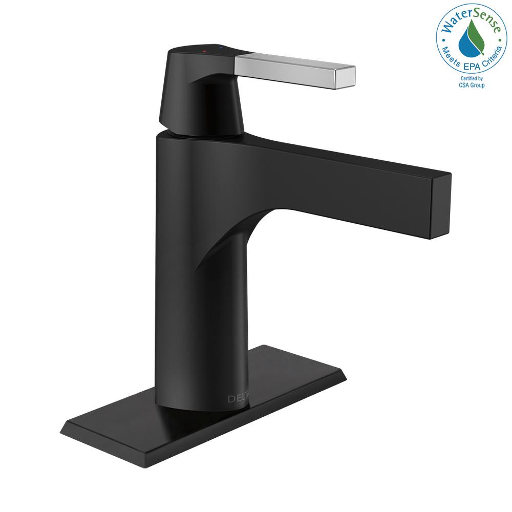 Delta Zura Single Hole Single Handle Bathroom Faucet In Chrome Matte Black 574 Cslpu Dst The Home Depot