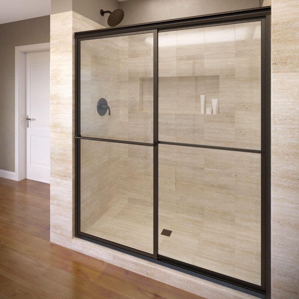 Basco Deluxe 54 In X 71 1 2 In Framed Sliding Shower Door In Oil