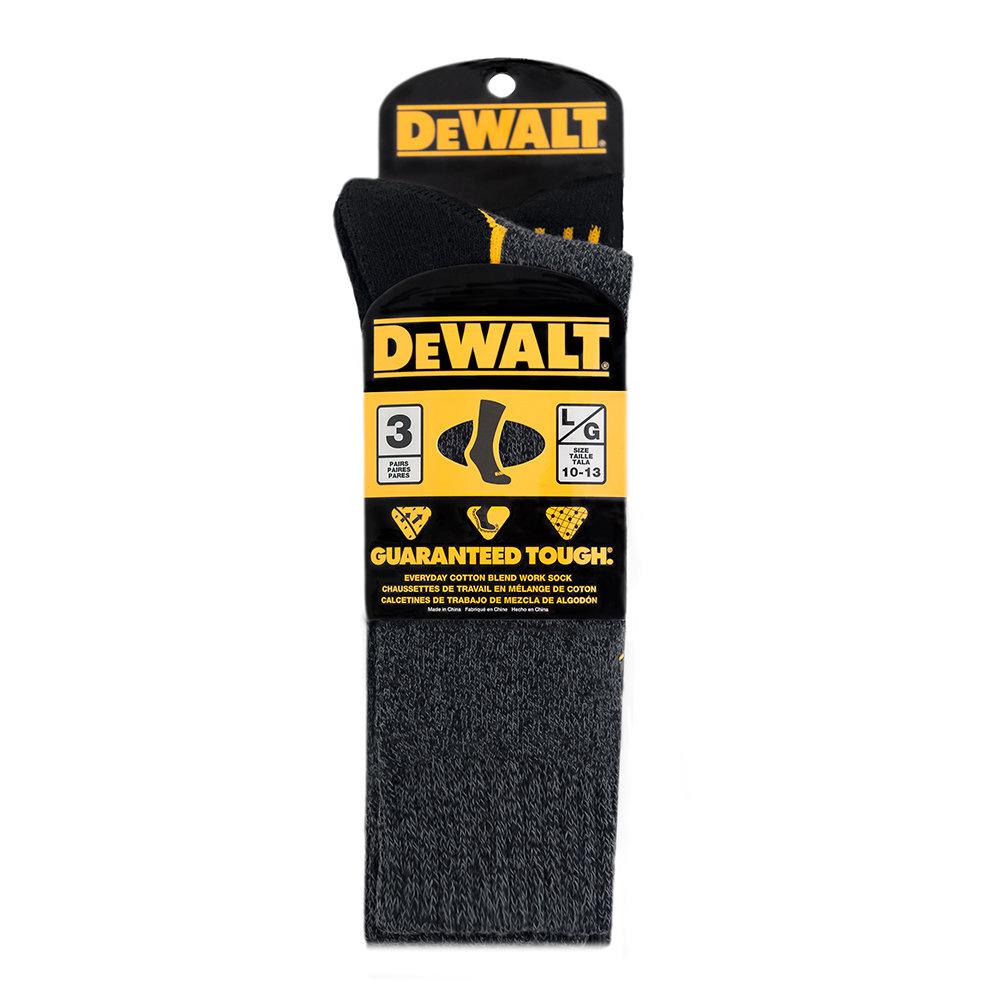 DEWALT Men 1013 Black Everyday Cotton Blend Work Crew Sock (3Pack