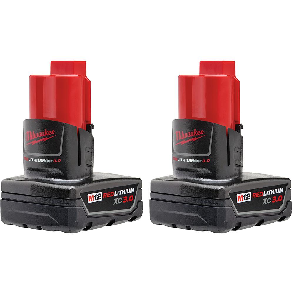 2-Pack Milwaukee M12 12V XC 3.0Ah Battery + Compact Tire Inflator