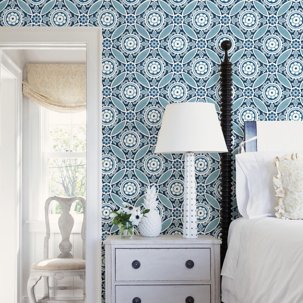 A-Street Maya Blue Medallion Wallpaper Sample-2744-24116SAM - The Home