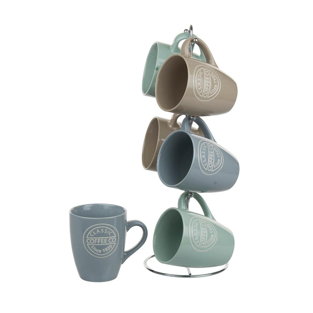 Home Basics 11 Oz Mug Set With Stand 6 Piece Ms44067 The Depot Mug Set With Stand 6 Piece
