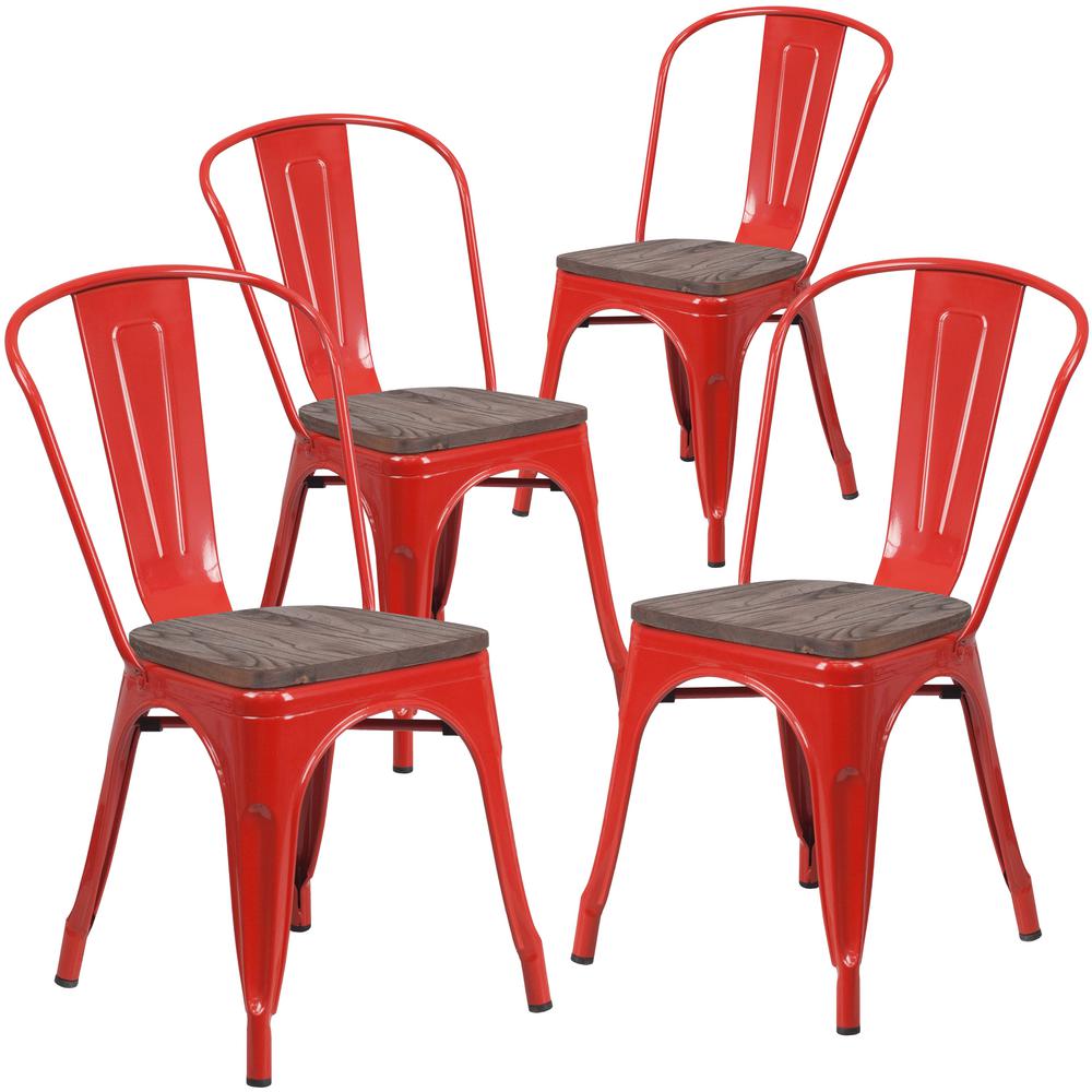 Red Restaurant Chairs Set Of 4