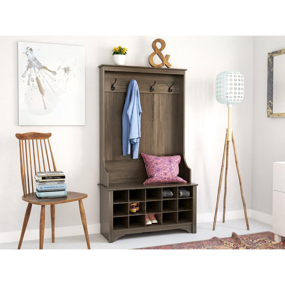Prepac Drifted Gray Hall Tree With Shoe Storage Dsog 0011 1 The Prepac Drifted Gray Hall Tree With Shoe