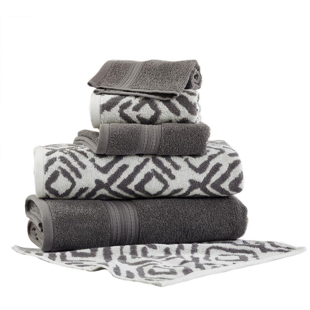 Allure Ikat Diamond 6Piece Cotton Bath Towel Set in Platinum5JQYDTLG
