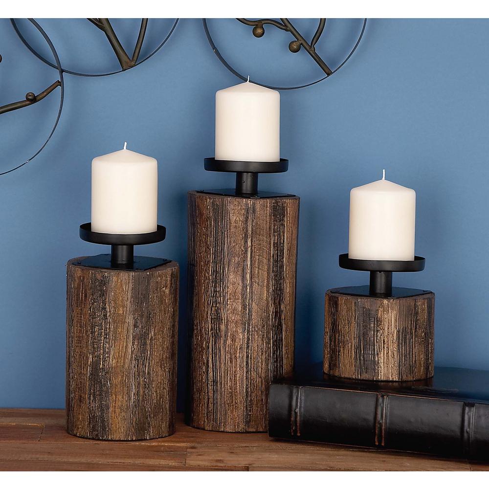 16 in., 13 in. and 9 in. Rustic Iron, Glass and Mango Wood Candle ...