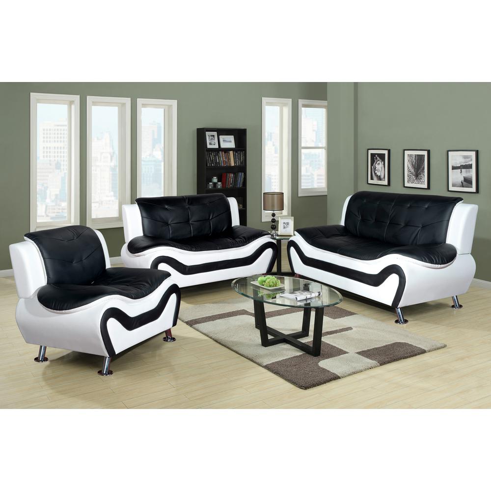 Star Home Living White And Black Leather Three Piece Sofa