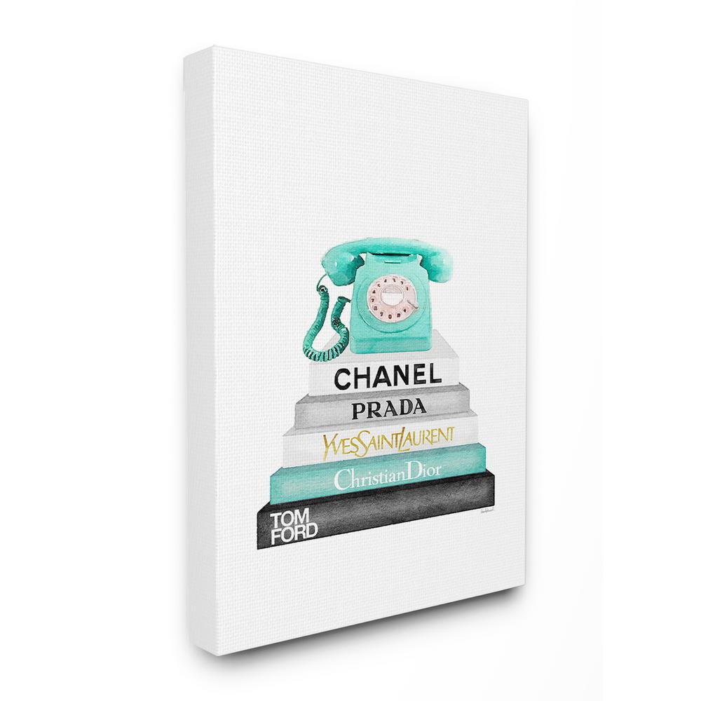 30 In X 40 Grey Teal And Black Fashion Bookstack With Phone By Amanda Greenwood Canvas Wall Art