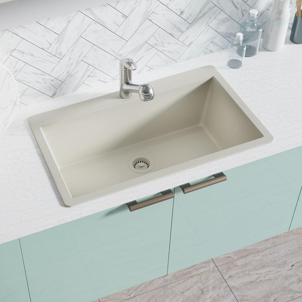 Rene Drop In Quartz 33 In Single Basin Kitchen Sink In Concrete
