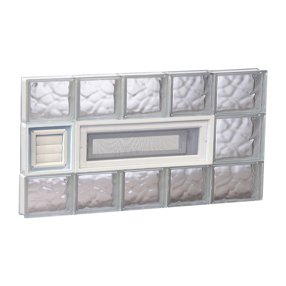 Clearly Secure 32 75 In X 19 25 In X 3 125 In Vented Wave Pattern Frameless Glass Block Window With Dryer Vent