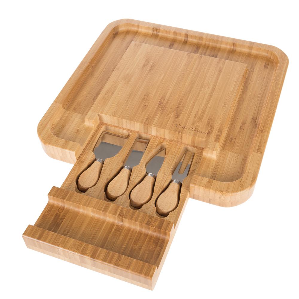 Classic Cuisine 4Piece Bamboo Cheese Serving Tray Set with Stainless Steel CutleryHW031054