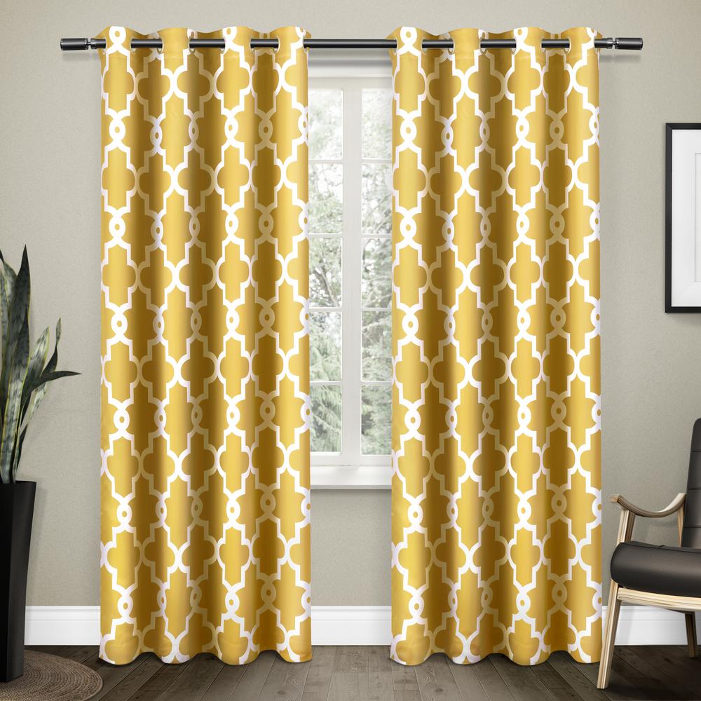 Ironwork 52 in. W x 84 in. L Woven Blackout Grommet Top Curtain Panel in Sundress Yellow (2